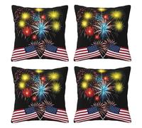 FDHFEJUAD Lndependence Day America Flag Fireworks Four Seasons Pillow Cover - Set di 4 federe per cuscini, cuscino quadrato, cuscino per sedia, federa decorativa