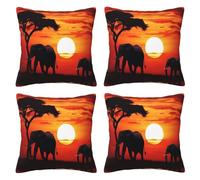 FDHFEJUAD Set di 4 federe copricuscino quadrate con elefanti e tramonto per le quattro stagioni