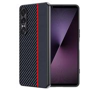 FDHYFGDY Cover per Sony Xperia 1 VII Custodia Protettiva Antigraffio Antiurto, Ultrasottile in Fibra di Carbonio Compatibile con Sony Xperia 1 VII Cover- Rosso e Nero