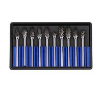 Fdit 10pcs in Acciaio al carburo di tungsteno Rotary File Burr Set 3mm Gambo 6mm Diametro Testa di Taglio(Double Coupe)