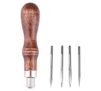 Fdit 4 in 1 Manico in Legno, Kit da Cucito in Pelle, punteruolo diamantato, Strumento Fai da Te per Cuoio, Cucito a Mano