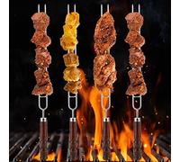Fdit 6 Pezzi Spiedini Forchette BBQ in Acciaio Inossidabile 2 Pezzi Spazzole BBQ Manico Antiscivolo Antiruggine di Alta Qualità Ago Affilato per Grigliare Pollo Manzo Agnello con