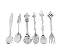 Fdit 6er/set posate Vintage cucchiaino da caffè lavorata Dessert da tè di frutta forchetta Royal metallo mini stoffa piatti frutta Cucchiaio