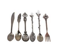 Fdit 6er/set posate Vintage cucchiaio cucchiaino caffè Dessert tè frutta forchetta Royal metallo stoffa frutta Cucchiaio Esszimmer Bar Snack Dolci, Antik Messing
