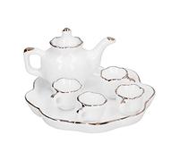 Fdit Adorabile Set da tè per Casa delle Bambole, Tazza da tè in Miniatura, Vassoio per Teiera per la Decorazione della Casa delle Bambole in Miniatura 1:12 (WHITE)