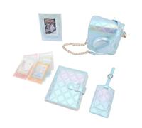 Fdit Borsa per Fotocamera Istantanea, Elegante Set di Adesivi con Cornice per Foto in Pelle PU Ricamata per gli Oggetti Essenziali da Viaggio (BLUE)