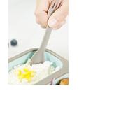 Fdit Box Pieghevole in Silicone, Grande Contenitore per il Pranzo a 2 Scomparti, con Design Pieghevole e Cucchiaio a Doppia Testa, per Microonde, Lavastoviglie, Congelatore, Picnic (BLUE)