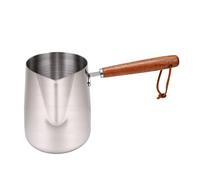 Fdit Brocca per Schiuma di Latte, Pentola Compatibile a Induzione in Acciaio Inossidabile 304 con Manico in Legno, Pentola Multiuso per Riscaldare il Latte, Sciogliere il Cioccolato e (600ml)