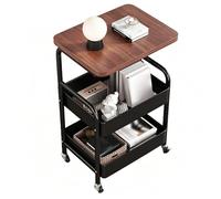 Fdit Carrello con Rotelle a 3 Livelli con Piano in Legno, Robusto Ripiano in Rete per la e L'ufficio, Rotelle Bloccabili 360 Ruote Girevoli Facile Montaggio Senza Attrezzi