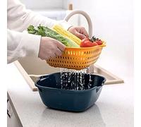 Fdit Cestello di Scarico a Doppio Strato Ispessito, Cestello per Lavaggio in PP Non Tossico, Contenitore Appeso per Ciliegie, Fagioli, Cuscinetto Stabile per Mele, Adatto per la (Giallo e blu)