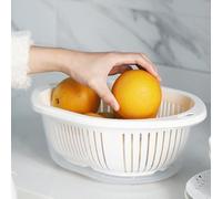 Fdit Cestello Scolapiatti Multiuso a Doppio Strato con Coperchio Trasparente, Ideale per Conservare Frutta e Verdura in, 1 unità (L Bianco)
