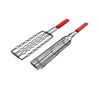 Fdit Cestino per Barbecue da 2 Pezzi, Gabbia per Carne Vegetale in Ferro con Manico in Legno (BLACK)
