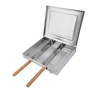 Fdit Cestino per Griglia Portatile, Cestino per Griglie per Barbecue in Acciaio Inossidabile per Esterno per Esterno Accessori per Cottura da Cottura da Campeggio con (Doppia Maniglia)