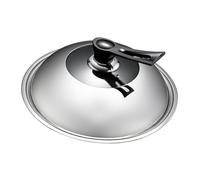 Fdit Coperchio per Wok in Acciaio Inox con Inserti in Vetro Temperato e Foro per Vapore, Manico Ergonomico Lavabile in Lavastoviglie per Anti-Schizzi