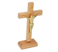 Fdit Crocifisso Croce da Tavolo, Crocifisso da Tavolo in Metallo di Faggio Resistente Marrone Chiaro Lavorato a Mano con Base Stabile, per la Decorazione della Cattedrale della