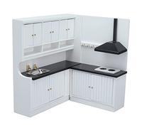 Fdit Cucina per Casa delle Bambole, Mobili per Bambole in Legno in Scala 1:12 Modello da Cucina in Miniatura in Bianco e Nero per la Sala da Pranzo o il Bar della Casa delle Bambole