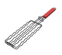 Fdit Griglia per Salsicce, Supporto per Hot Dog in Ferro per 6 Salsicce con Manico in Legno Resistente al Calore, Strumento Compatto per Barbecue per Campeggio nel Cortile (Black)