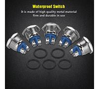 Fdit Interruttore a Pulsante Impermeabile in Metallo 16mm 250V 5 Pezzi/set Reset Automatico per Guardia D'ingresso, relè, Auto All'interno/esterno (Testa piatta)