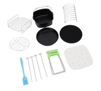 Fdit Kit di Accessori per Friggitrice Quadrata con Griglia per Spiedini e Spazzola per Olio per Cucinare Facilmente a Casa, Tappetino in Silicone Incluso, 9 unità