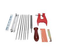 Fdit Kit di Lime per Affilatura Catene Motosega 11 Pezzi con Morsa da Ceppo Lime Rotonde Piatte Manico in Legno Calibro profondità Pulitore Scanalatura Guida Rapida Borsa Portatile