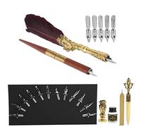 Fdit Kit di Penna Vintage Elegante Calligrafia Scrivi Quills Dip Set con Timbro di Metallo per Amanti Dell'arte, Coppie (SP248006R rosso vino)