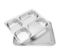 Fdit Lunch Box per mensa in acciaio inox con vassoio per alimenti(4 divisi)