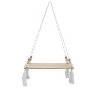 Fdit Mensola Decorativa da Parete, Mensola Sospesa in Legno con Accenti di Nappe e Perline, Organizer da Esposizione per Piccoli Oggetti Decorativi, Soggiorno, Camera da Letto (Bianco Grigio)