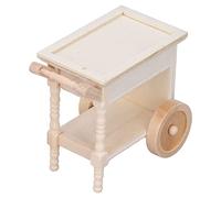 Fdit Mini Carrello per Servire Cibo con Ornamento retrò Realistico in Legno Non Verniciato per Bambole 1/12 per Casa delle Bambole, Materiale di Betulla