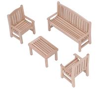 Fdit Mini Mobili per Casa delle Bambole Panca in Legno e Sedie Set da Giardino - Mobili Realistici Non Verniciati per Casa delle Bambole in Scala 1:12 - Ideale per L'immaginazione dei Bambini -
