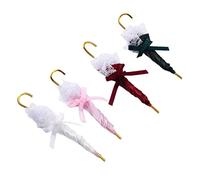 Fdit Ombrello per Casa delle Bambole Vivido Alla Moda 4 Pezzi Accessorio Decorativo per Ombrellone Simulato in Miniatura per Bambini Gioco di Finzione Giocattolo Rosa Bianco Verde Rosso Brunastro