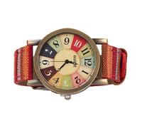 Fdit Orologio da Donna in Stile Bohémien Multicolore, Cassa in Ottone con Cinturino Regolabile in Pelle PU, 377 Orologio Alla Moda Boho Alimentato a Batteria per Abbigliamento (rosso)
