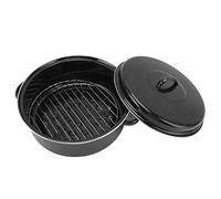 Fdit Panna Arrostita, Pentole Forno Bakeware Smalto Speckled Finitura Senza Bastoncini Dai Circolanti Al Forno Uniformemente con Coperchio per Patate (Copertura in ferro 28CM)