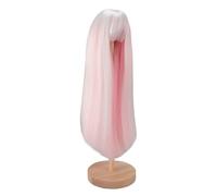 Fdit Parrucca da Bambola Lunga e Riccia, Fibra Sintetica Ad Alta Temperatura con Cuoio Capelluto Simulato per Testa di Bambola da 1/4 Parrucca (Bianco rosa con decorazioni di orecchie di gatto)