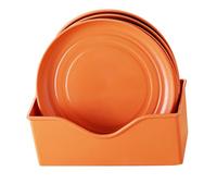 Fdit Piatto per Sputare Ossa, Set di 8 Piatti in Plastica Color Pastello con Base Portaoggetti per Servire Cibo e Snack, Dessert, Pane (ORANGE)