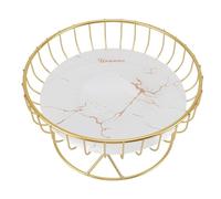 Fdit Porta di Frutta a Filo Rotondo, Grande Cestino in Metallo per Bancone da, Ciotola di Frutta Cesti di Stoccaggio per Spuntini di Verdure da Contropro (L Sfondo bianco con strisce d'oro)