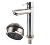 Fdit Rubinetto Singolo per Lavabo Freddo in Acciaio Inossidabile Rubinetto per Acqua per Lavabo per Bagno con Nucleo Valvola in (Raffreddamento singolo piatto (tubo escluso))
