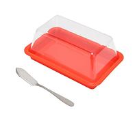 Fdit Scatola per Conservare il Burro e Taglierino, Contenitore per Burro e Formaggio con Coperchio Trasparente con Coltello Incorporato per la Conservazione nel Frigorifero (quadrato rosso)