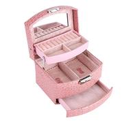 Fdit Scatole Portagioie Donna, Cofanetto Portagioielli Ampia Capacità 3 Cassetti Scompartimenti Multipli per Anelli Orecchini Collane e Bracciali Cassetto, Rosa
