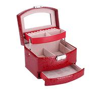 Fdit Scatole Portagioie Gioielli Ampia Capacità 3 Cassetti Scompartimenti Multipli per Anelli Orecchini Collane e Bracciali Cassetto per Orologi Organizzazione Moderno(Red)