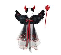 Fdit Set Costumi di Halloween, Ali da Angelo Diavolo per Bambini con Fiocco (BLACK)
