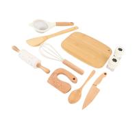 Fdit Set di Giocattoli da Cucina da Gioco in Legno da 10 Pezzi con Tagliere, Cucchiaio, Pala, per Finta Cucina Interattiva, Utensili da Educativi e Divertenti, Set da Gioco