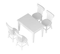 Fdit Set di Mobili per Casa delle Bambole in Miniatura, Tavolo e 4 Sedie, Materiale in Legno Liscio e Sicuro per la Decorazione di Giocattoli per Bambini, Regalo Perfetto per le Vacanze (WHITE)