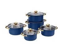 Fdit Set di Pentole in Acciaio Inossidabile, Pentole da 5 Pezzi da 16 a 24 Cm con Coperchi in Vetro e Manici Robusti per Cucinare in Bollire Friggere Stufare (BLUE)