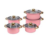 Fdit Set di Pentole in Acciaio Inossidabile, Pentole da 5 Pezzi da 16 a 24 Cm con Coperchi in Vetro e Manici Robusti per Cucinare in Bollire Friggere Stufare (PINK)