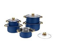 Fdit Set di Pentole in Acciaio Inossidabile, Set di Pentole da 5 Pezzi con Coperchi in Vetro da 16 Cm a 24 Cm per Fritture Bollenti, Doppia Impugnatura Facile da Impugnare (BLUE)