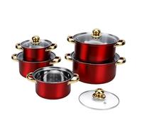 Fdit Set di Pentole in Acciaio Inossidabile, Set di Pentole da 5 Pezzi con Coperchi in Vetro da 16 Cm a 24 Cm per Fritture Bollenti, Doppia Impugnatura Facile da Impugnare (rosso)