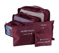 Fdit Set di Sacchetti da Viaggio, Organizzatori di Imballaggio da 6 Pezzi con Tessuto in Nylon e Rete Traspirante con Comodo Dispositivo di Fissaggio a Due Vie per gli Accessori per (WINE RED)