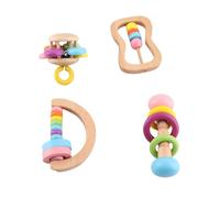 Fdit Set di Sonagli per Bambini da 4 Pezzi Realizzato in Legno di Prima qualità, Design Colorato per la Percezione Visiva, Materiale in Legno di Faggio