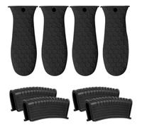 Fdit Set di Supporti per Manici Caldi in Silicone, Coperture Riutilizzabili Antiscivolo e Resistenti Al Calore con Supporti per Manici per Pentole Calde per Pentole in Ghisa, 8 Pezzi (BLACK)