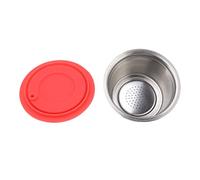 Fdit Set di Tazze Filtro caffè Riutilizzabili in Acciaio Inox con Capsule di caffè Riutilizzabili, Coperchio in Silicone, Spazzolino e Cucchiaino per Macchine Original Line. (rosso)